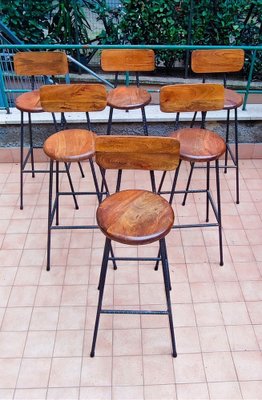 Vintage Industrial Iron and Chestnut Stool