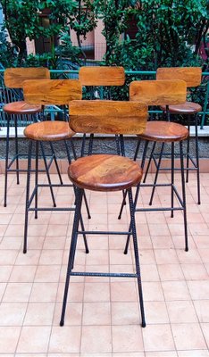 Vintage Industrial Iron and Chestnut Stool