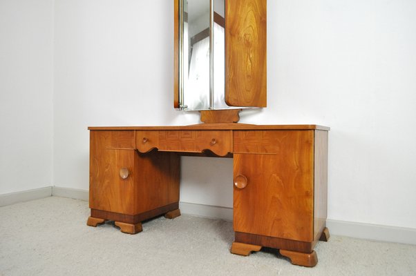 Art Deco Danish Vanity Desk with Tri Folding Mirror 1930s