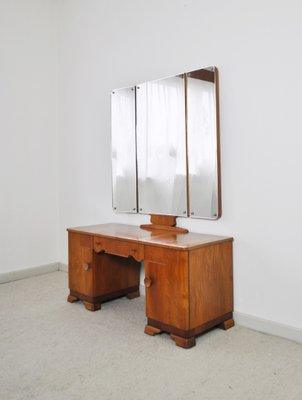 Art Deco Danish Vanity Desk with Tri-Folding Mirror, 1930s for