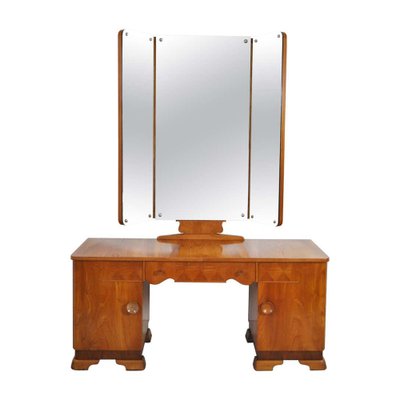 Art Deco Danish Vanity Desk with Tri Folding Mirror 1930s for