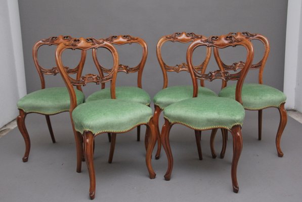 19th Century Walnut Dining Chairs Set, Walnut Dining Chairs Set Of 6
