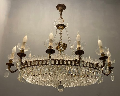 Large Italian Crystal Chandelier 1950s, Antique Italian Crystal Chandelier