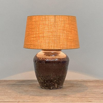 Vintage Table Lamp With Mustard Shade, Vintage Wooden Table Lamp Shades