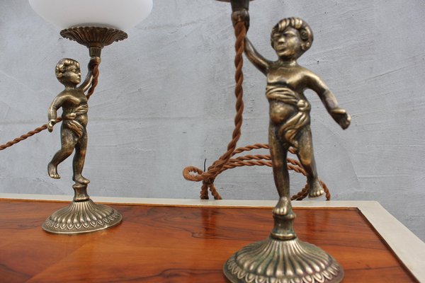 Vintage Cherub Bedside Lamps in Brass for sale at Pamono