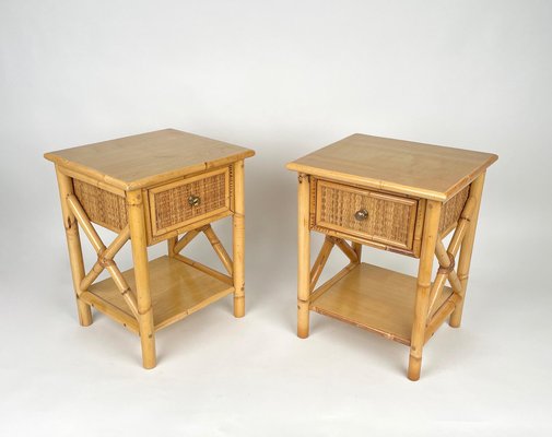 Vintage rattan bedside table outlet