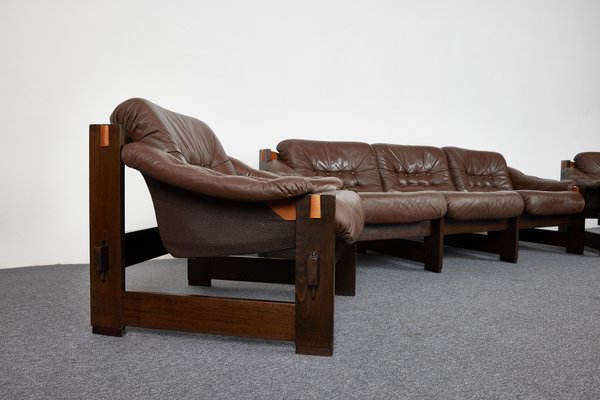 Mid Century Leather Sofa Set By Jean, Mid Century Leather Couch With Chaise