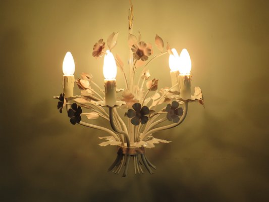 Vintage Italian Toleware Chandelier with Floral Motifs 1960s
