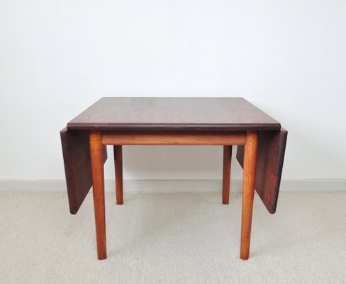 Drop Leaf Side Table in Solid Teak and Oak by Hans J. Wegner for Getama