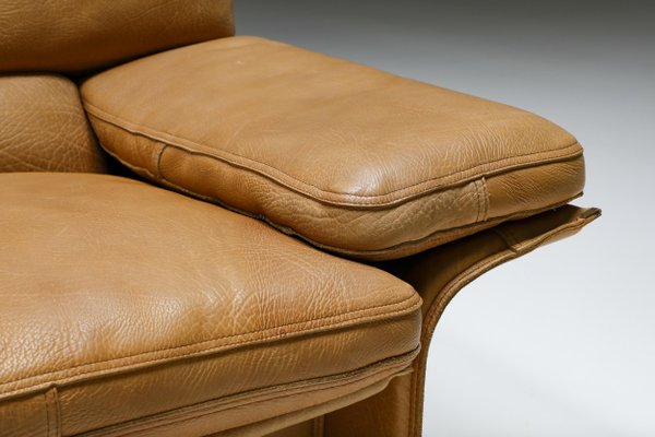 Mid Century Modern Italian Camel Leather Club Chairs from Brunati