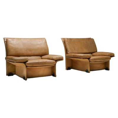 Mid Century Modern Italian Camel Leather Club Chairs from Brunati