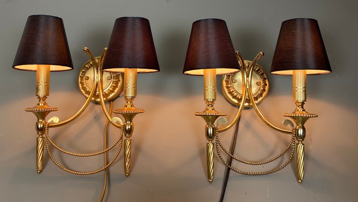 Neoclassical Italian Wall Lights in Gilt Brass by Gaetano Sciolari