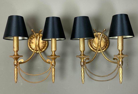 Neoclassical Italian Wall Lights in Gilt Brass by Gaetano Sciolari