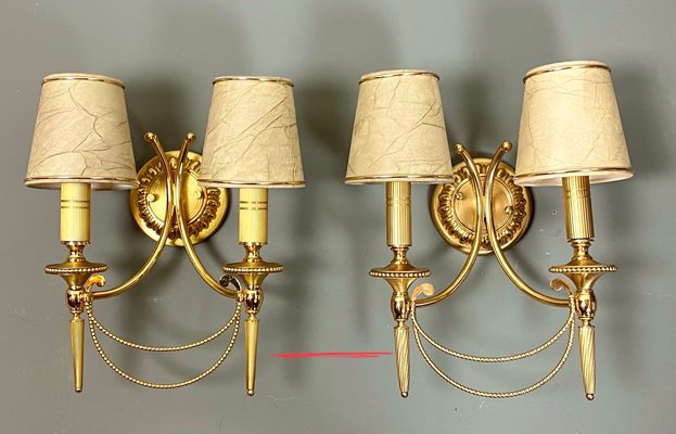 Gaetano Sciolari ウォールランプ ペア イタリア アンティーク Italian Neoclassical Gilt Brass Wall Lights by Sciolari, 1960s