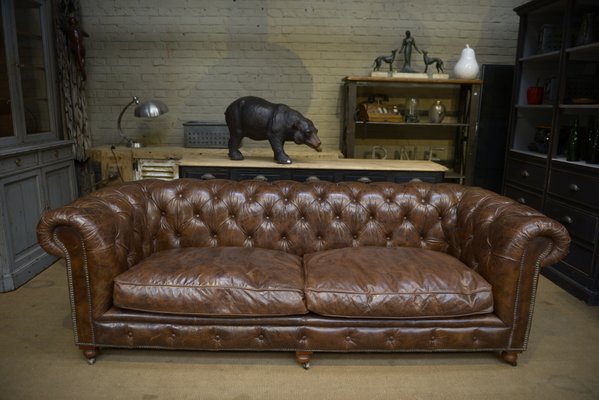 Large Brown Padded Leather Chesterfield, Classic Chesterfield Leather Lounge Armchairs And Sofas In Australia