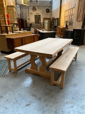 Oak Farmhouse Table With 2 Benches Set, Bench For Farmhouse Table