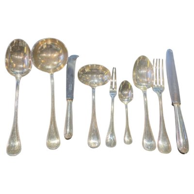 Pearls Silver Plated Cutlery Set by Christofle Set of 66 for sale