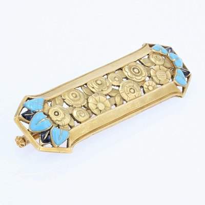 Broche Art Déco Ancienne - Laiton Doré Et Pierre Verte, Occasion
