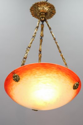 Art Nouveau Pate de Verre Glass Bowl Pendant Light by Charles