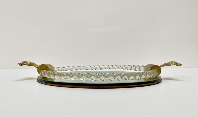 Miroir torsadé en verre de Murano et laiton En vente sur