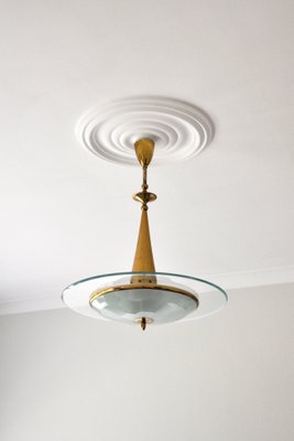 Italian Brass & Crystal Glass Ceiling Lamp from Fontana Arte ...