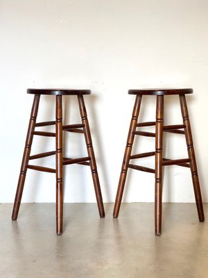 Set of Wooden Bar Stools, 1980s for sale at Pamono