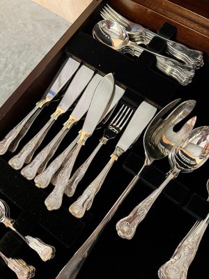 Green Leather Cutlery Table with Silver Plated Cutlery for sale at