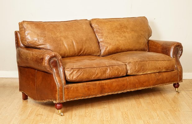 Feather Filled 3 Seater Sofa In Brown, Timothy Oulton Leather Sofa