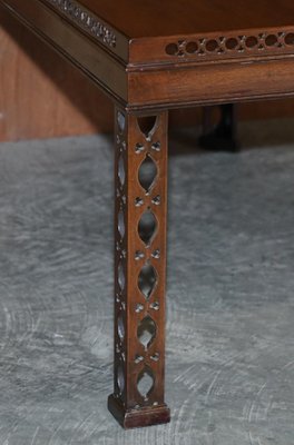 Chinese Chippendale Silver Tea Table with Fretwork in Carved Mahogany