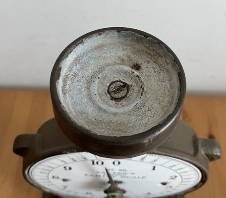 Sold at Auction: A vintage Salter kitchen scales and a mincer. Scales  measure 31cm.