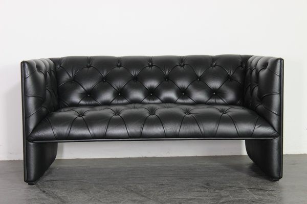 Black leather settee sales for sale
