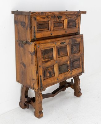 Vintage Spanish Pine and Wrought Iron Cocktail Bar Cabinet for