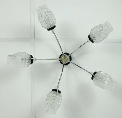 Black Lacquer Chrome Sputnik Spider Ceiling Lamp 1960s