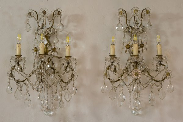Antique Brass Crystal Maria Teresa Wall Lamps 1930s Set Of 2 For At Pamono Crystal Maria Teresa Wall Lamps 1930s, Antique Brass Chandelier Wall Lights