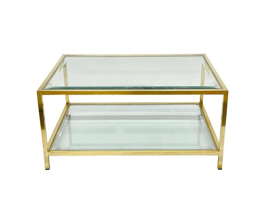 Mid Century Italian Brass Glass Double Tiered Rectangular Coffee