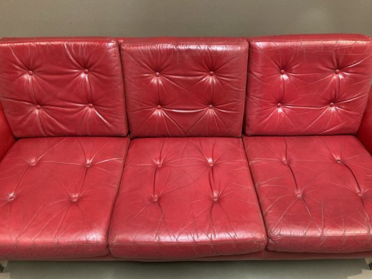 Red Leather Sofa 1950s For At Pamono, White Leather Sofa Bobs Furniture
