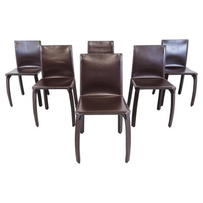 Vintage Dining Chairs In Brown Leather, Charcoal Dining Chairs Set Of 6