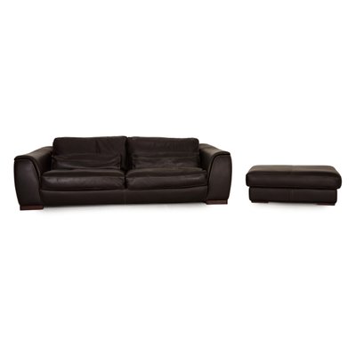 Dark Brown Leather Fjord Three Seater Ottoman From Calia Set Of 2 For At Pamono Dark Brown Leather Fjord Three Seater, Brown Leather Sofa With Ottoman