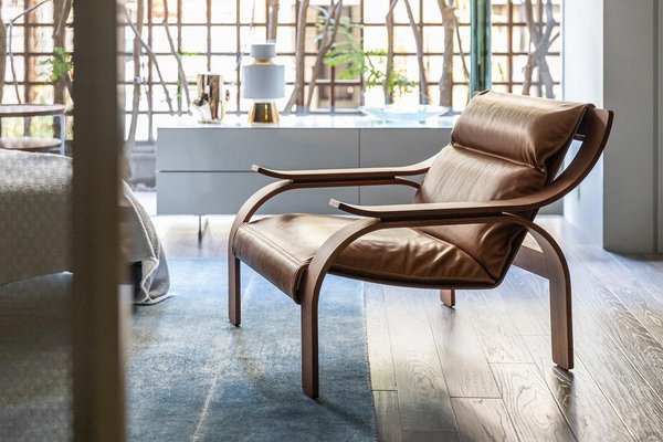 Green Fabric Woodline Armchair by Marco Zanuso for Cassina for