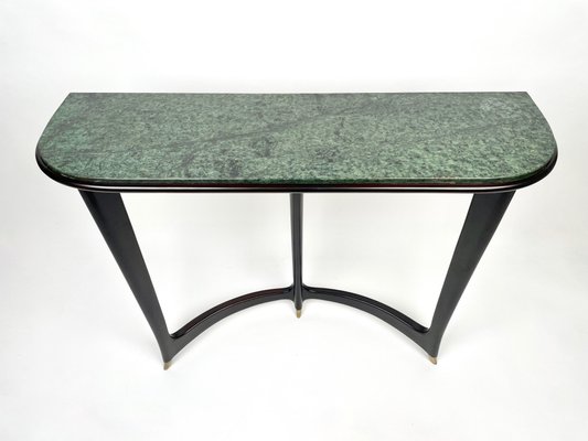 Green Marble Wood Brass Console Table by Guglielmo Ulrich Italy 1940s