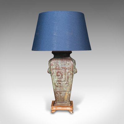Vintage Oriental Table Lamp In Bronze, Dark Teal Table Lamps