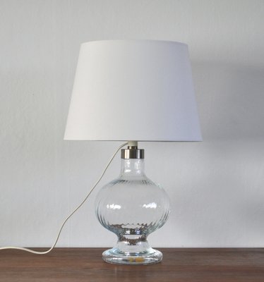 Clear Glass Table Lamp By Michael Bang, Clear Glass Table Lamp With Grey Shade