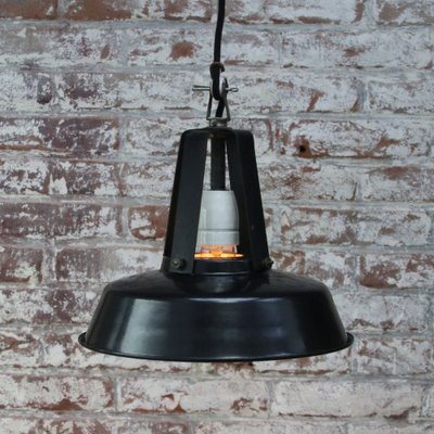 Vintage French Industrial Black Enamel Pendant Light from Mazda