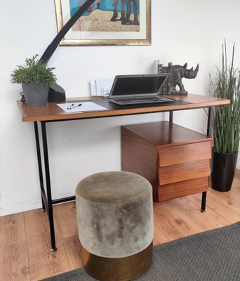 Small Mid Century Italian Cross Bar Desk in Wood Brass