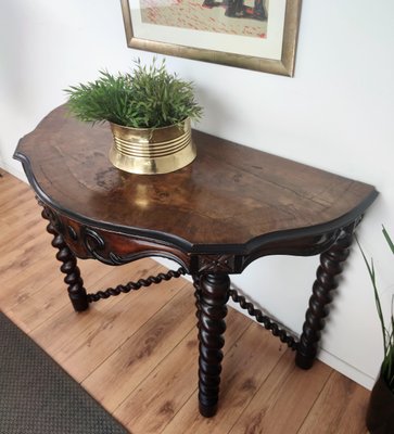 French Console Table in Carved Oak with Beveled Top Barley Twist