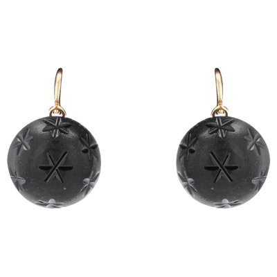 French Jet Earrings in 18 Karat Yellow Gold 1900s for sale at Pamono