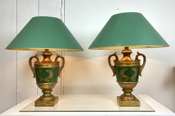Painted Ceramic Urn Table Lamps, Painted Marble And Gold Table Lamp