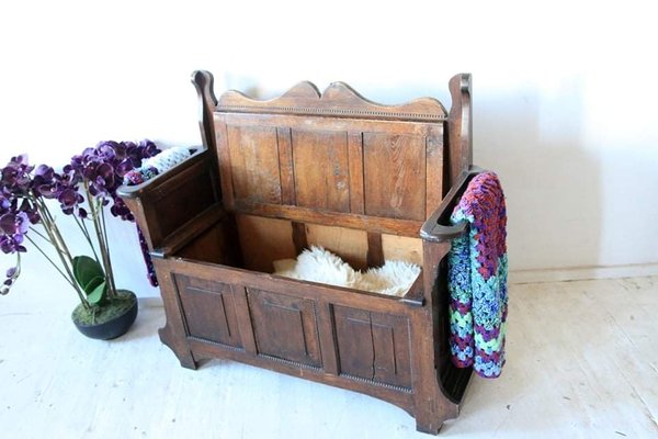 Antique deacons bench with storage top