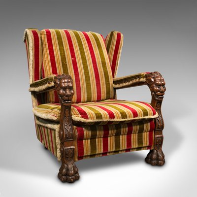 Vintage English Oak Wing Back Armchair 1950s