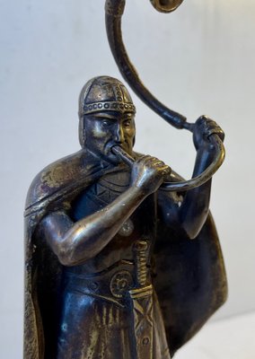 Bronze Sculpture of Lur Playing Viking by Edward Aagaard, 1950s